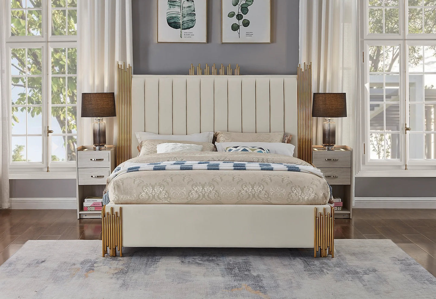 Token Ivory Velvet Queen Platform Bed B840