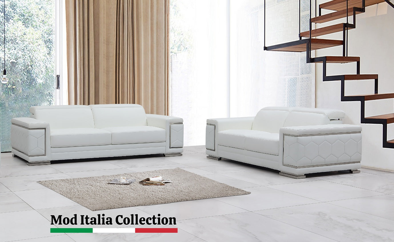 Adrian White LEATHER MATCH Sofa and Loveseat MI 2205