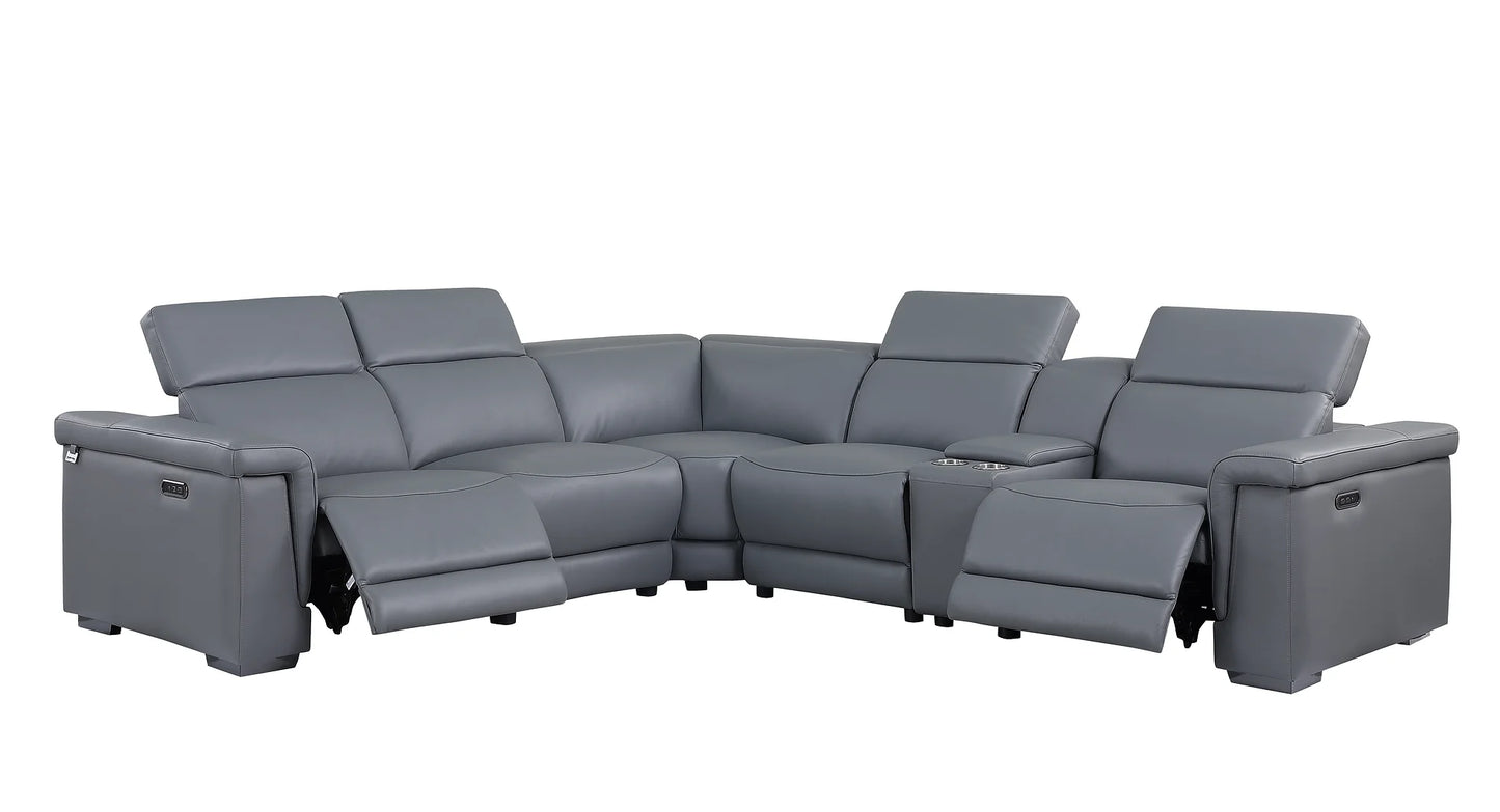 Leonardo Grey 2-POWER Top Grain Leather Match Sectional  MI632