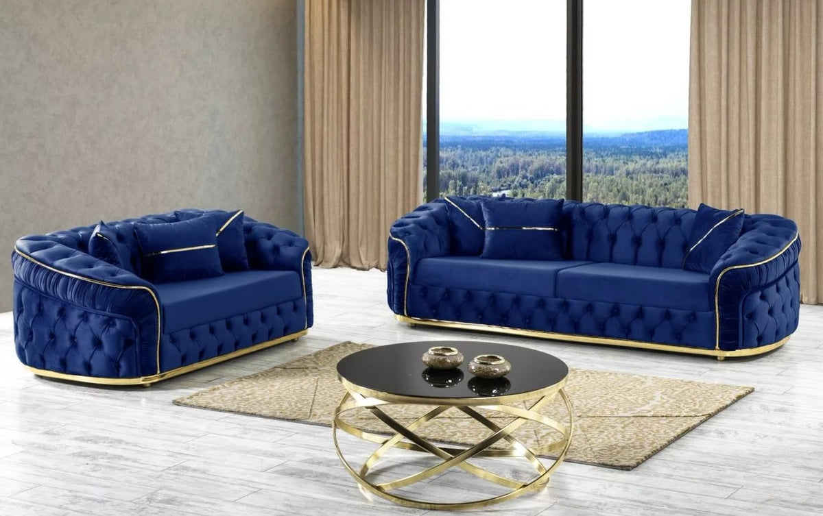 Capella Blue Velvet Sofa and Loveseat 6502 Harwin Furniture