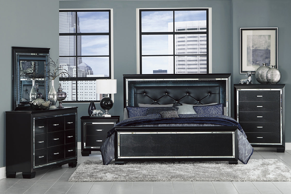 Allura Black LED Panel Bedroom Set 1916 - Harwin Furniture