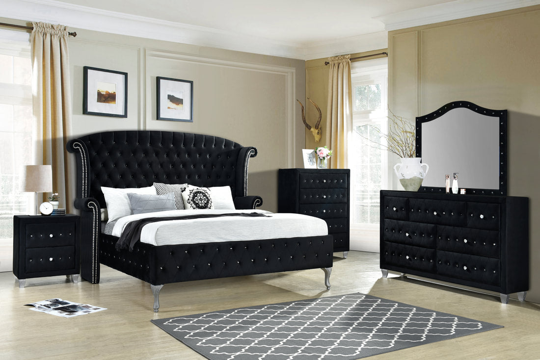 Diamond Palace Black Velvet Bedroom Set