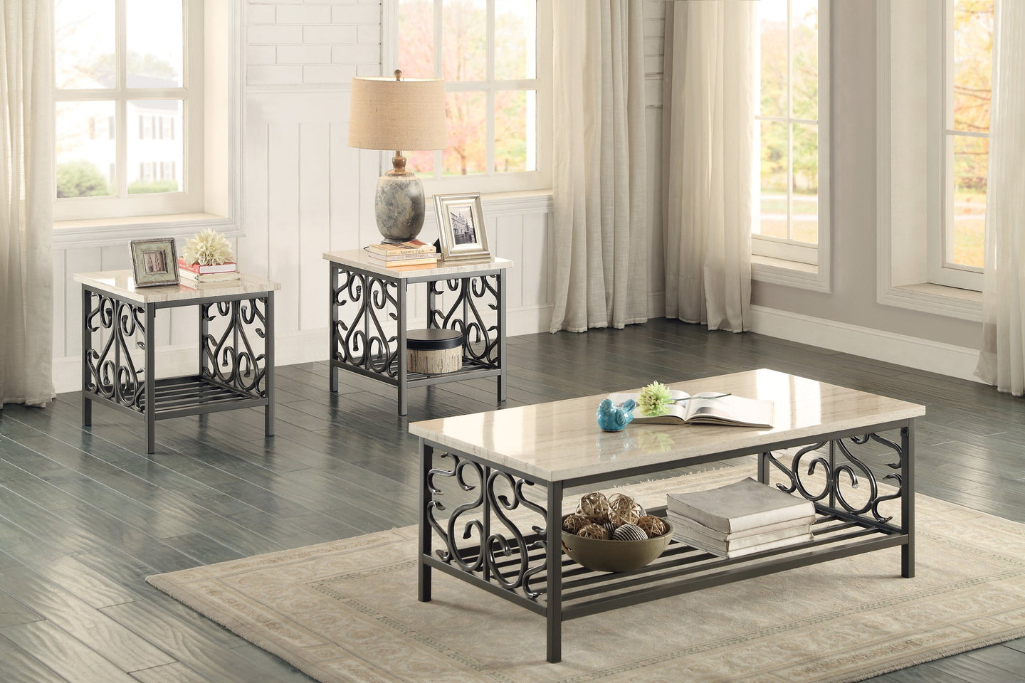 Fairhope Faux Marble Top 3pc Coffee Table Set | 3580