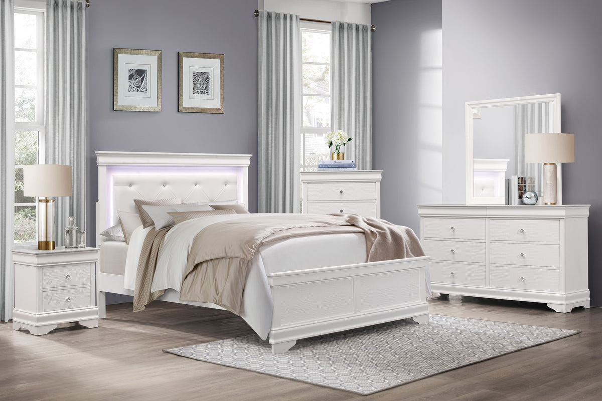 Lana White LED Upholstered Panel Bedroom Set 1556