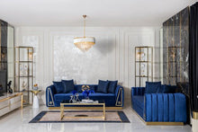 Load image into Gallery viewer, Olympia Navy Velvet Sofa &amp; Loveseat