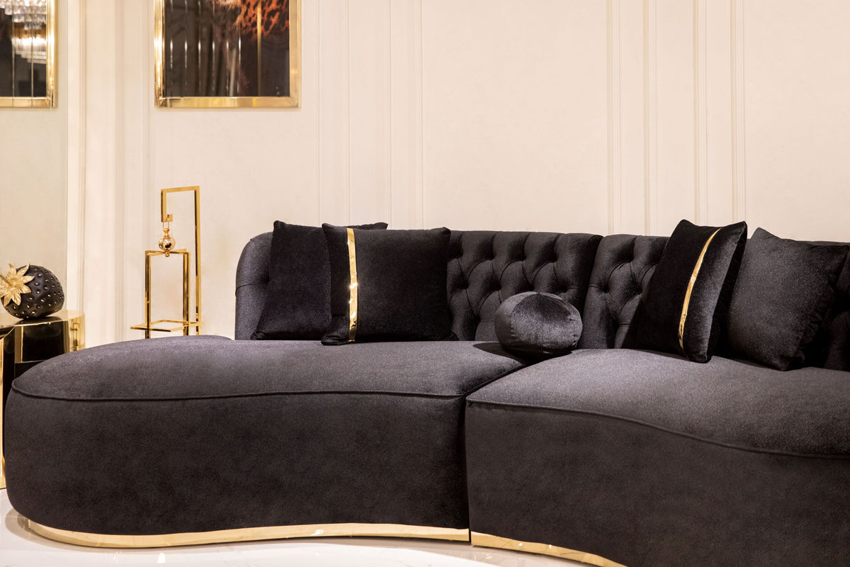 Ella Velvet Black Curved 130" Sectional