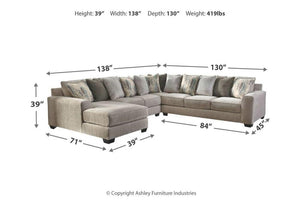 Ardsley Pewter 4pc 6-Seater LAF Chaise Sectional

39504