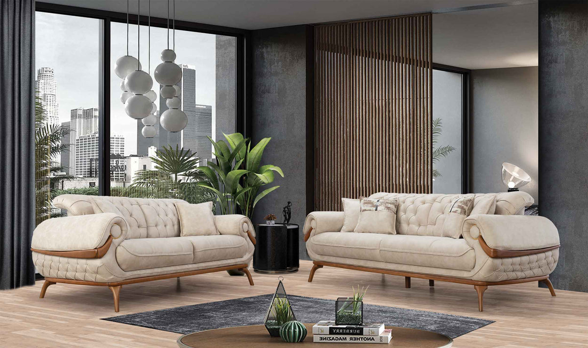 Boston Cream Leather Sofa & Loveseat