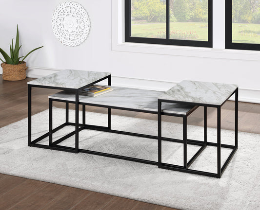 Adola Marble White 3-Piece Coffee Nesting Table Set