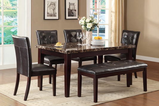 Teague Brown Faux Marble  Dining Set | 2544