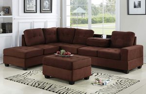 Heights Chocolate Reversible Sectional with Storage Ottoman