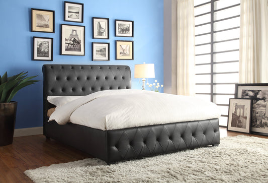 Baldwyn Black Bi-Cast Vinyl Tufted Queen Sleigh Bed | 5789