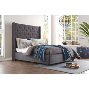 Fairborn Gray Tufted Queen Platform Bed with Storage Footboard | 5877