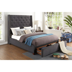 Fairborn Gray Tufted Queen Platform Bed with Storage Footboard | 5877