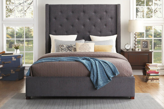 Fairborn Gray Tufted Queen Platform Bed with Storage Footboard | 5877