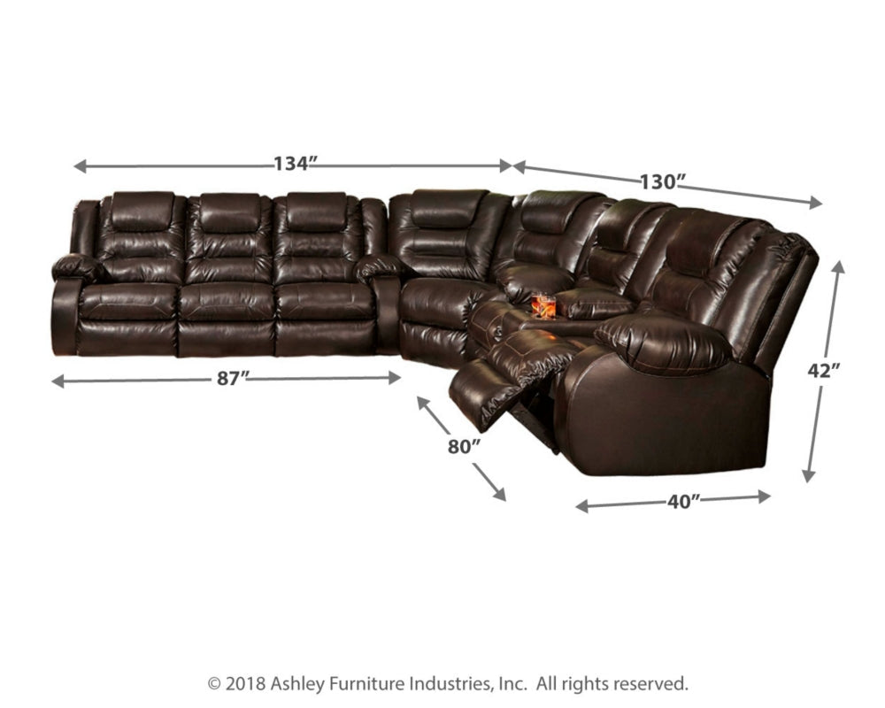 Vacherie Chocolate 3pc Reclining Sectional | 79307