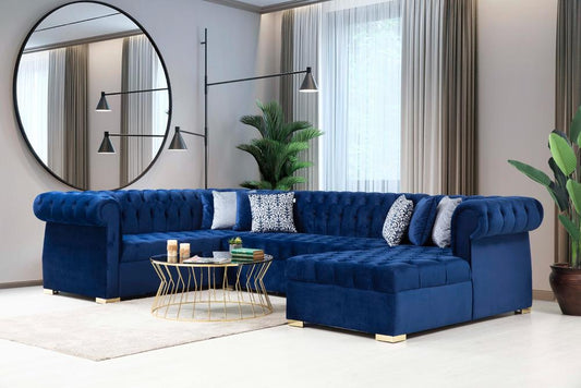 Luxen Velvet Blue RAF Chaise Sectional