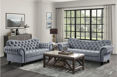 Rosalie Grey Velvet Sofa and Loveseat 9330