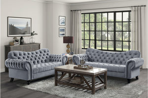 Rosalie Grey Velvet Sofa and Loveseat 9330