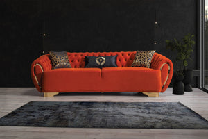 Victoria Orange Velvet Sofa and Loveseat