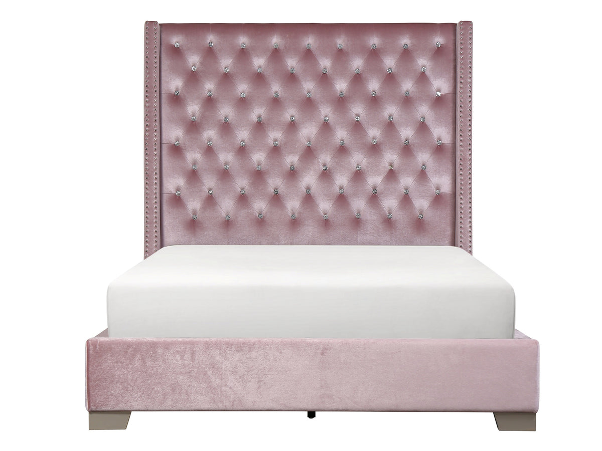 Franco Pink Velvet Queen Upholstered Bed SH228