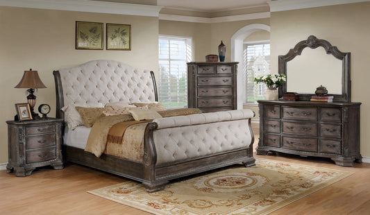 Sheffield Antique Gray Upholstered Sleigh Bedroom Set | B1120-88 - Harwin Furniture