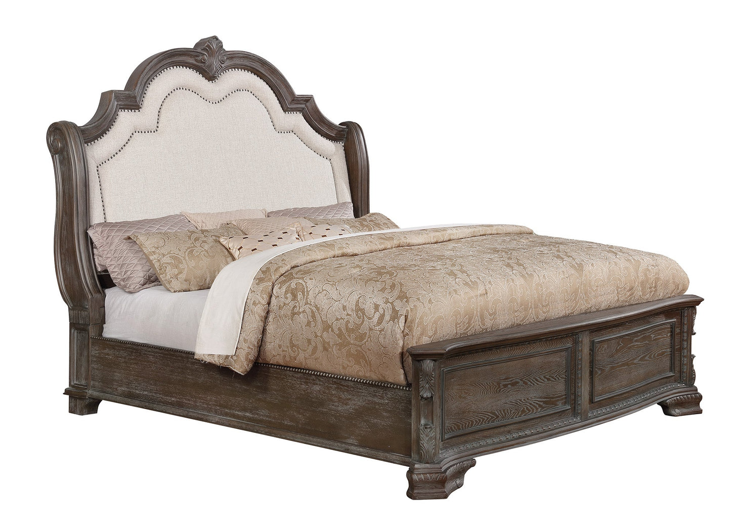 Sheffield Antique Gray Upholstered Panel Bedroom Set | B1120 - Harwin Furniture