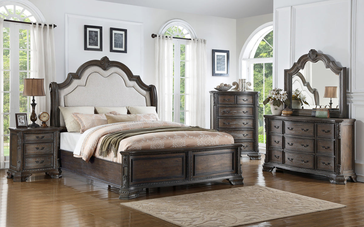 Sheffield Antique Gray Upholstered Panel Bedroom Set | B1120 - Harwin Furniture