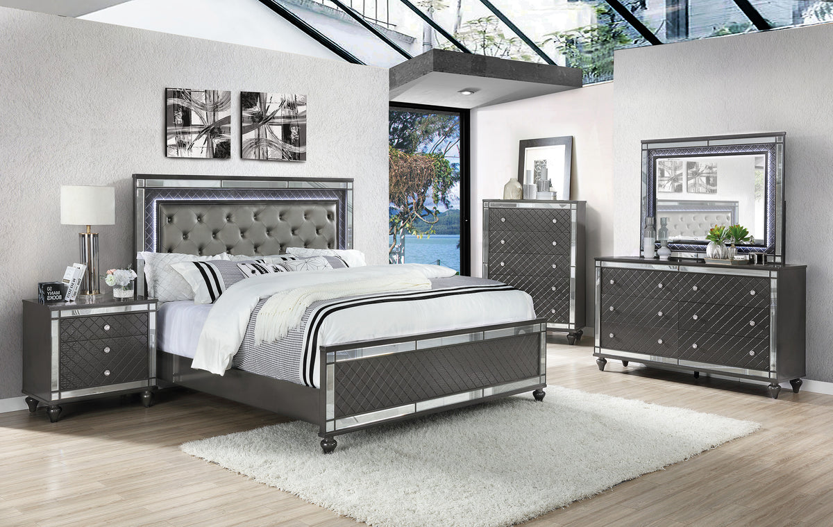 Refino Gray LED Upholstered Panel Bedroom Set | B1670