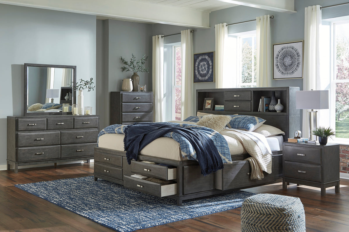 Caitbrook Gray Bookcase Storage Platform Bedroom Set | B476