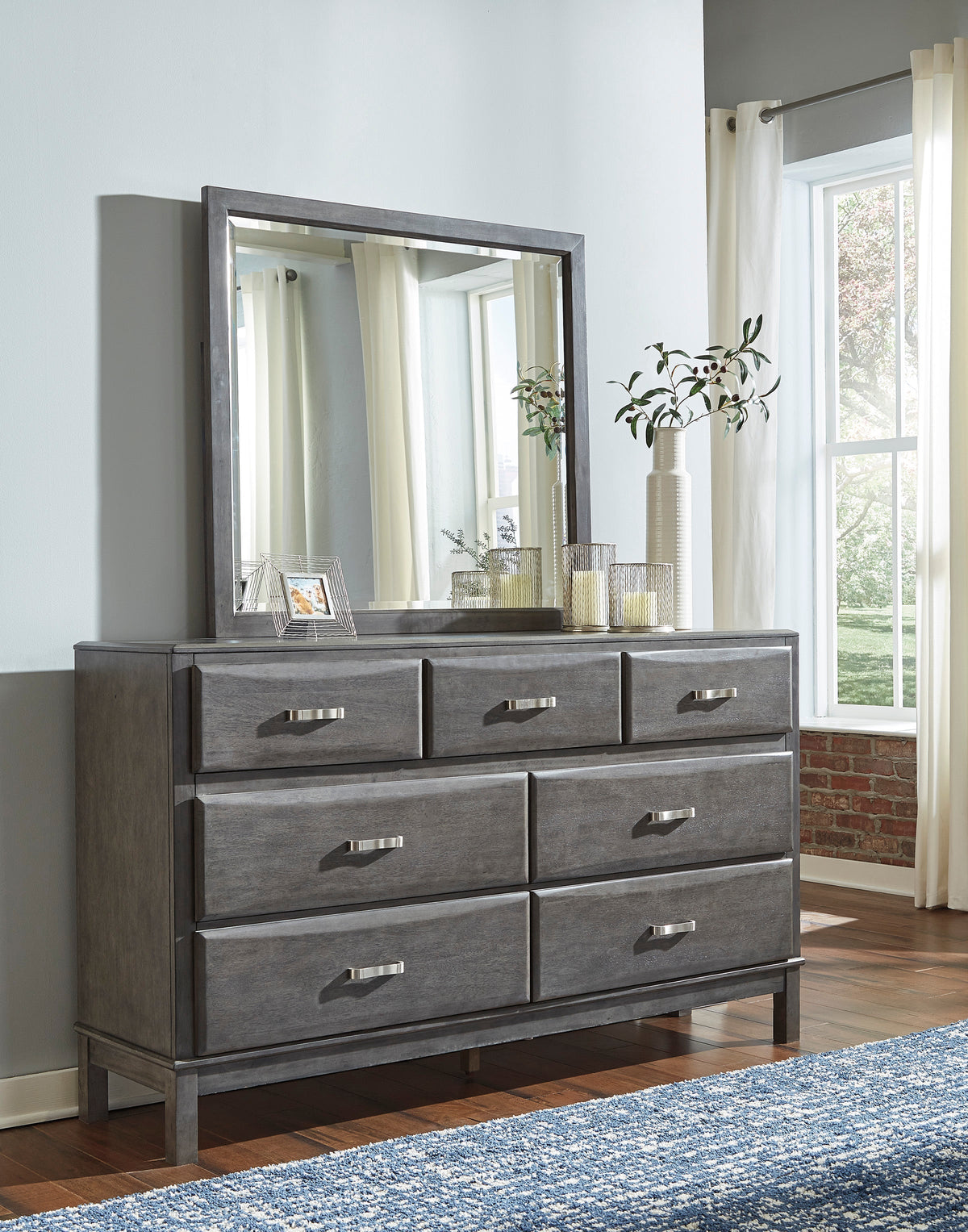 Caitbrook Gray Bookcase Storage Platform Bedroom Set | B476