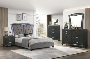 Frampton Gray LED Upholstered Platform Bedroom Set B4790