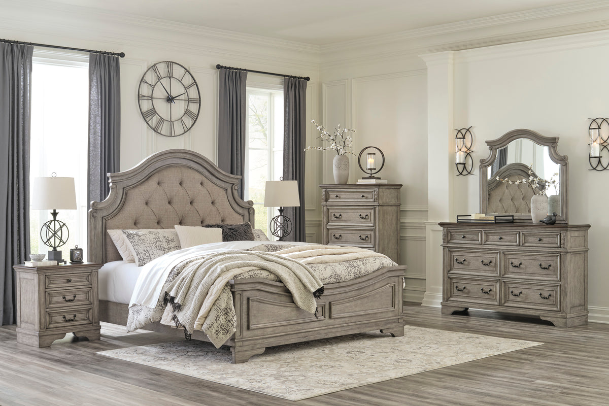 Lodenbay Antique Gray Upholstered Panel Bedroom Set

B751