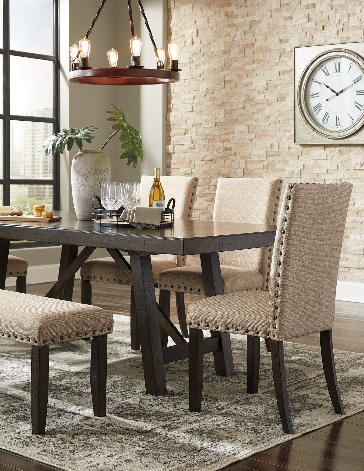 Rokane Brown Rectangular 5pc Dining Set | D397