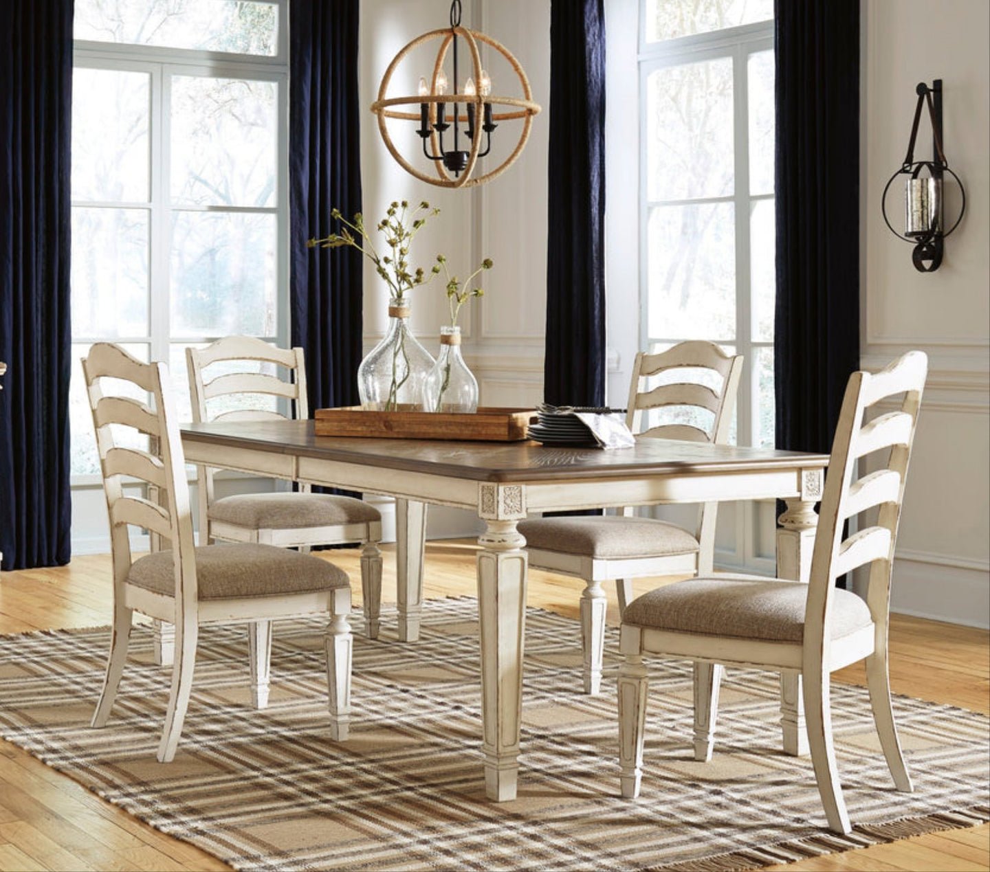 Realyn Chipped White Rectangular 5pc Dining Room Set | D743