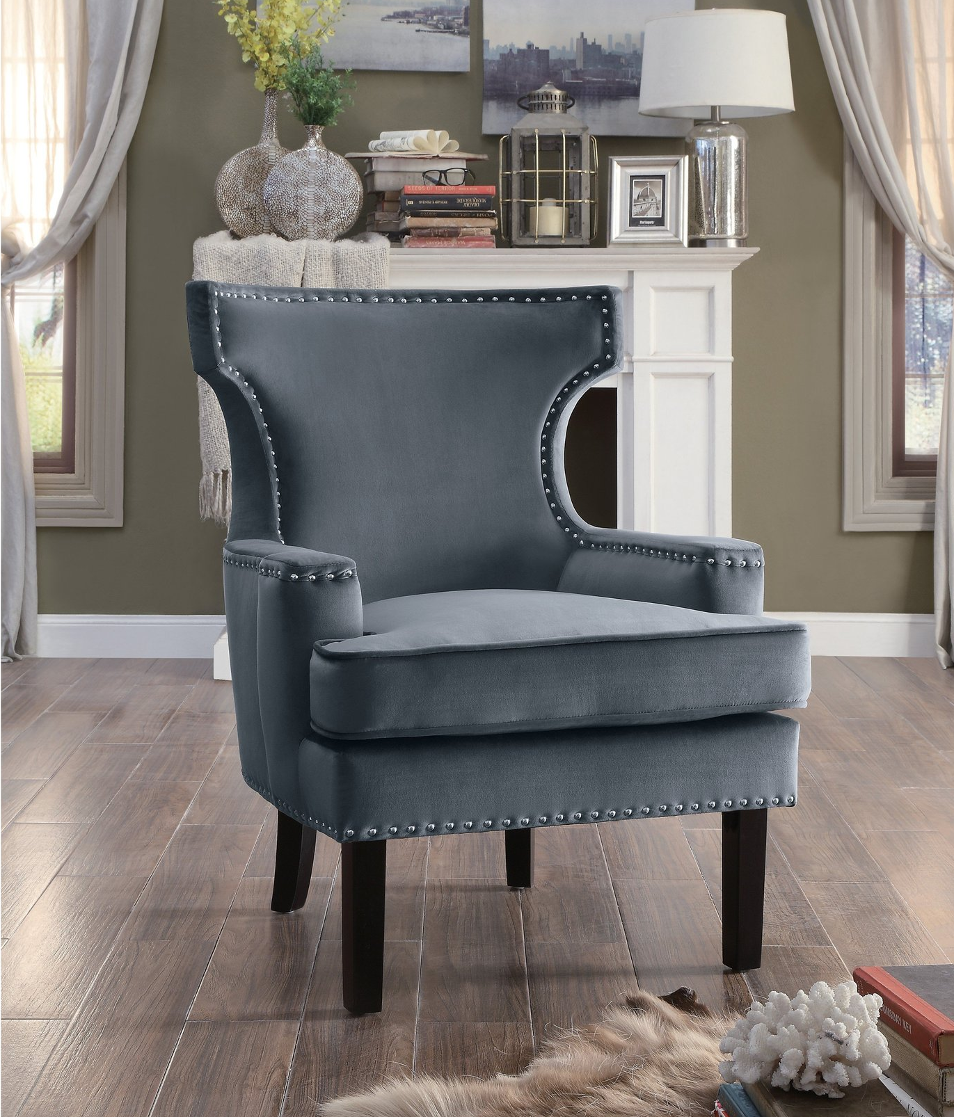 Lapis Gray Velvet Accent Chair 1190