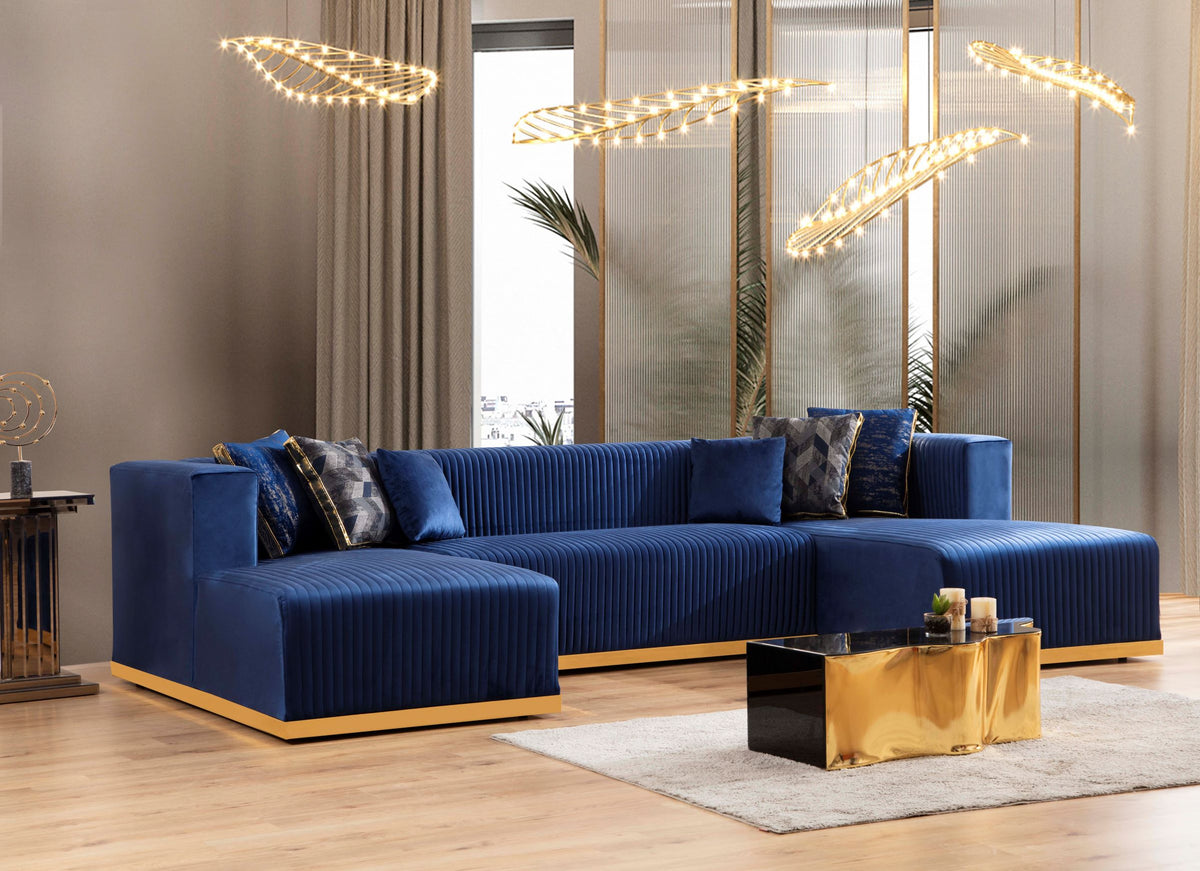 Elisha Navy Velvet Double Chaise 140" Sectional