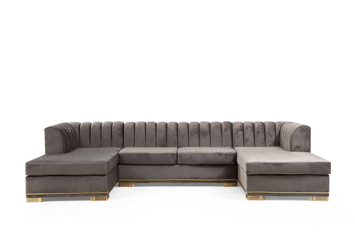 Armony Silver Velvet Double Chase Sectional 