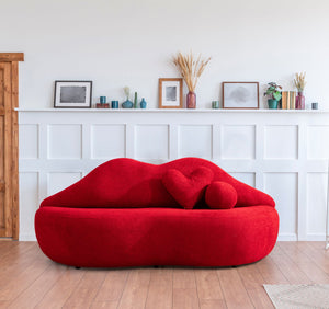 Lips Red Boucle Loveseat