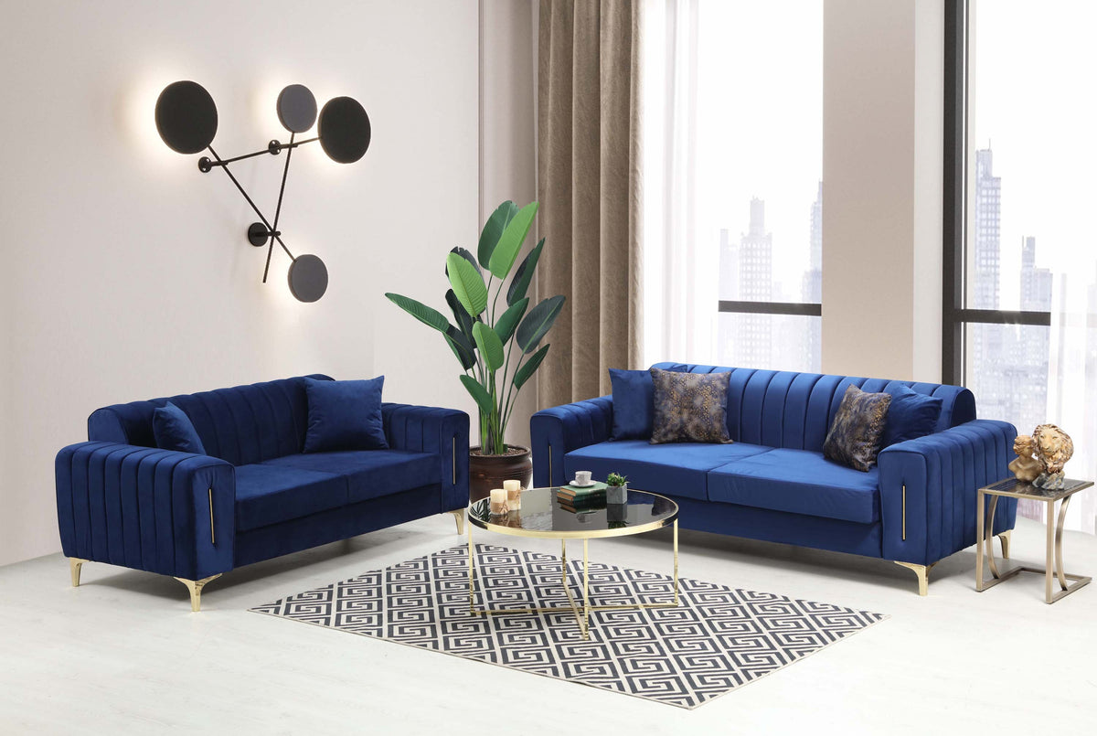 Linea Blue Velvet Sofa & Loveseat
