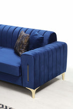 Load image into Gallery viewer, Linea Blue Velvet Sofa &amp; Loveseat