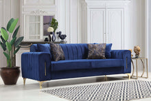 Load image into Gallery viewer, Linea Blue Velvet Sofa &amp; Loveseat