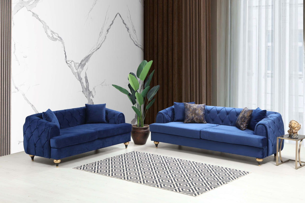 Dubai Blue Velvet Sofa & Loveseat