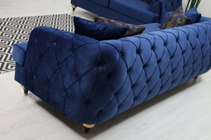 Dubai Blue Velvet Sofa & Loveseat
