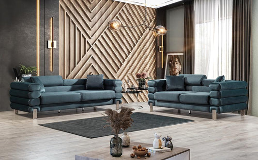 Wilton Cadet Gray Velvet Sofa & Loveseat