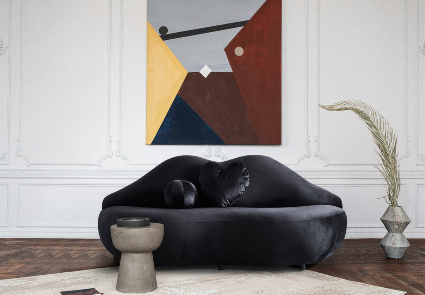 Lips Black Velvet Loveseat