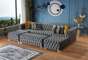 Polo Gray Velvet Double Chase Sectional