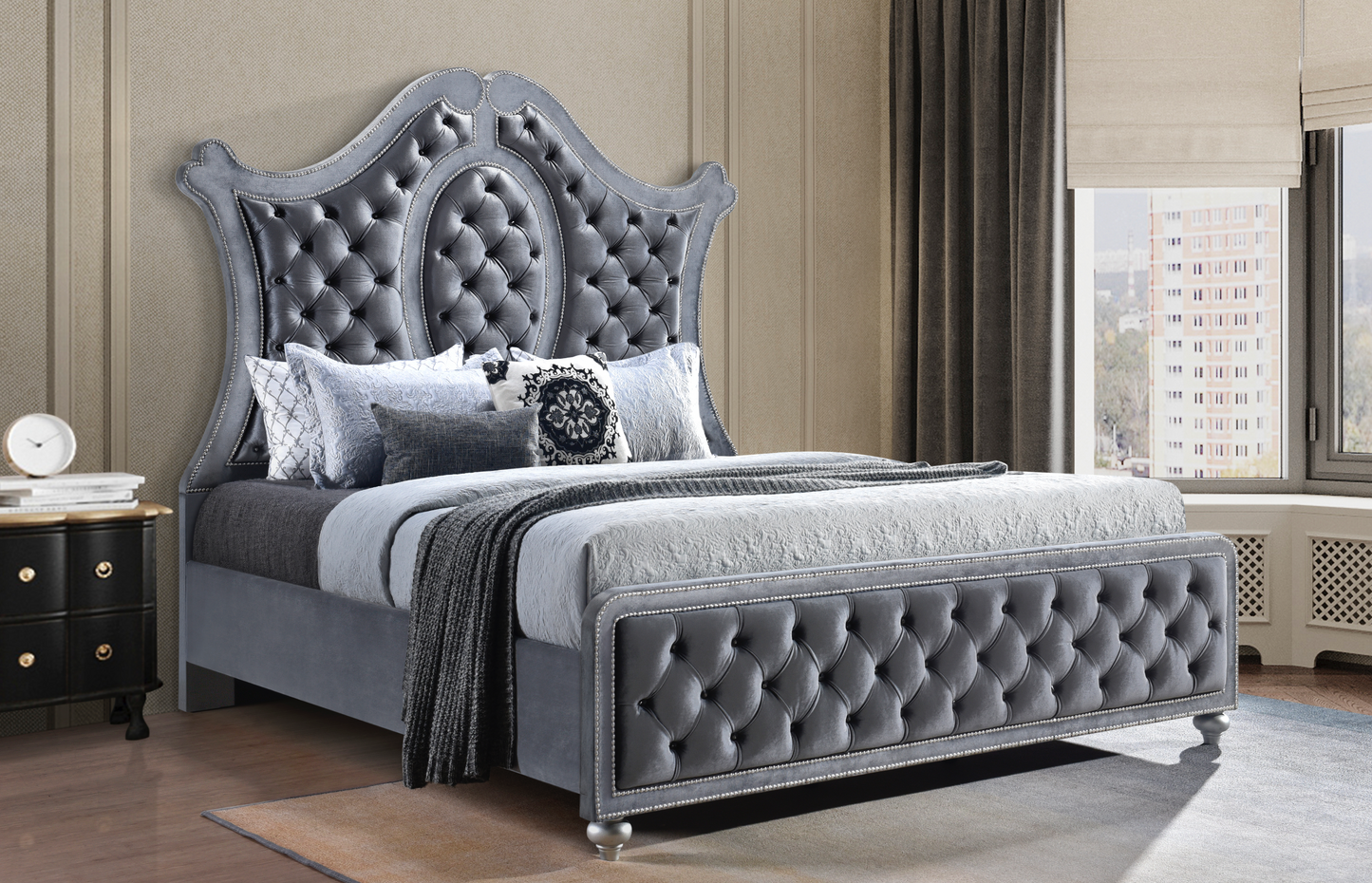 Cameo Gray Upholstered Panel Bedroom Set B2100