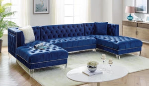 Prada Blue Velvet Double Chaise Sectional