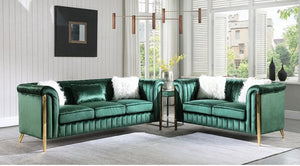 Fara Green Velvet  Sofa and Loveseat S8288